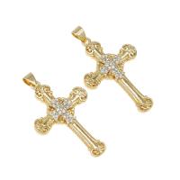 Rhinestone Brass Pendants, Cross, micro pave cubic zirconia, golden Approx 6mm 