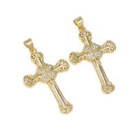 Rhinestone Brass Pendants, Cross, micro pave cubic zirconia, golden Approx 4mm 