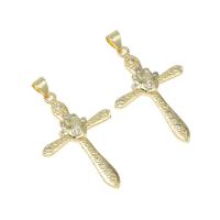 Rhinestone Brass Pendants, Cross, micro pave cubic zirconia, golden Approx 4mm 