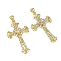 Rhinestone Brass Pendants, Cross, micro pave cubic zirconia, golden Approx 5mm 