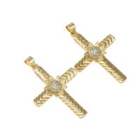 Rhinestone Brass Pendants, Cross, micro pave cubic zirconia, golden Approx 4mm 