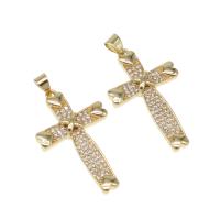 Rhinestone Brass Pendants, Cross, micro pave cubic zirconia, golden Approx 4mm 