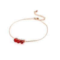 Мода ювелирные изделия anklet, титан, с Кристаллы, плакированный цветом розового золота, Женский & многонитевая, длина:Приблизительно 8.26 дюймовый, продается Strand