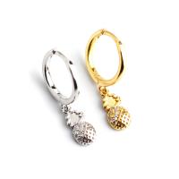 Huggie Hoop Drop Earring, 925 Sterling Silver, Pineapple, plated, micro pave cubic zirconia & for woman Inner Approx 8.8mm 