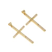 Cubic Zirconia Micro Pave Brass Pendant, Cross, micro pave cubic zirconia, golden Approx 4mm 