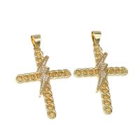 Cubic Zirconia Micro Pave Brass Pendant, Cross, micro pave cubic zirconia, golden Approx 5mm 