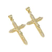 Cubic Zirconia Micro Pave Brass Pendant, Cross, micro pave cubic zirconia, golden Approx 4mm 