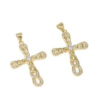 Cubic Zirconia Micro Pave Brass Pendant, Cross, micro pave cubic zirconia, golden Approx 4mm 