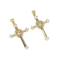 Cubic Zirconia Micro Pave Brass Pendant, Cross, micro pave cubic zirconia, golden Approx 4mm 