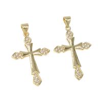 Cubic Zirconia Micro Pave Brass Pendant, Cross, micro pave cubic zirconia, golden Approx 4mm 