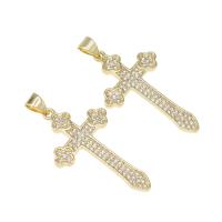 Cubic Zirconia Micro Pave Brass Pendant, Cross, micro pave cubic zirconia, golden Approx 4mm 