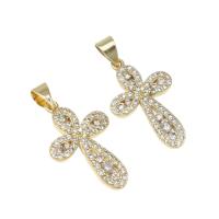 Cubic Zirconia Micro Pave Brass Pendant, Cross, micro pave cubic zirconia, golden Approx 4mm 