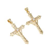 Cubic Zirconia Micro Pave Brass Pendant, Cross, micro pave cubic zirconia, golden Approx 4mm 