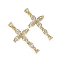 Cubic Zirconia Micro Pave Brass Pendant, Cross, micro pave cubic zirconia, golden Approx 4mm 