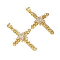 Cubic Zirconia Micro Pave Brass Pendant, Cross, micro pave cubic zirconia, golden Approx 4mm 