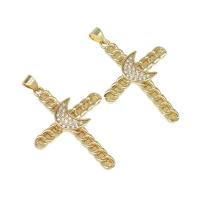 Cubic Zirconia Micro Pave Brass Pendant, Cross, micro pave cubic zirconia, golden Approx 4mm 