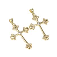 Cubic Zirconia Micro Pave Brass Pendant, Cross, micro pave cubic zirconia, golden Approx 4mm 