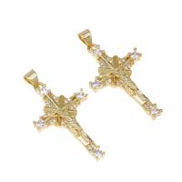 Cubic Zirconia Micro Pave Brass Pendant, Cross, micro pave cubic zirconia, golden Approx 5mm 