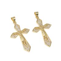 Cubic Zirconia Micro Pave Brass Pendant, Cross, micro pave cubic zirconia, golden Approx 4mm 