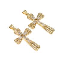 Cubic Zirconia Micro Pave Brass Pendant, Cross, micro pave cubic zirconia, golden Approx 4mm 