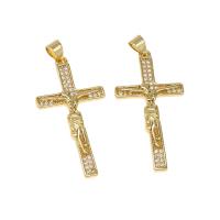 Cubic Zirconia Micro Pave Brass Pendant, Cross, micro pave cubic zirconia, golden Approx 4mm 