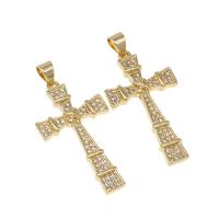 Cubic Zirconia Micro Pave Brass Pendant, Cross, micro pave cubic zirconia, golden Approx 4mm 