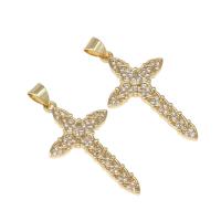 Cubic Zirconia Micro Pave Brass Pendant, Cross, micro pave cubic zirconia, golden Approx 4mm 