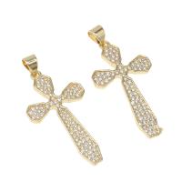 Cubic Zirconia Micro Pave Brass Pendant, Cross, micro pave cubic zirconia, golden Approx 4mm 