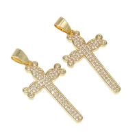 Cubic Zirconia Micro Pave Brass Pendant, Cross, micro pave cubic zirconia, golden Approx 4mm 