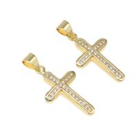 Cubic Zirconia Micro Pave Brass Pendant, Cross, micro pave cubic zirconia, golden Approx 4mm 