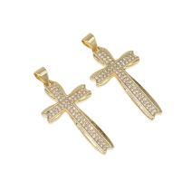 Cubic Zirconia Micro Pave Brass Pendant, Cross, micro pave cubic zirconia, golden Approx 4mm 