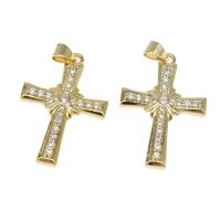 Cubic Zirconia Micro Pave Brass Pendant, Cross, micro pave cubic zirconia, golden Approx 4mm 