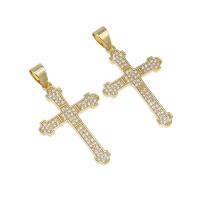 Cubic Zirconia Micro Pave Brass Pendant, Cross, micro pave cubic zirconia, golden Approx 4mm 