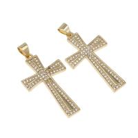 Cubic Zirconia Micro Pave Brass Pendant, Cross, micro pave cubic zirconia, golden Approx 4mm 