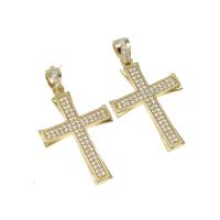 Cubic Zirconia Micro Pave Brass Pendant, Cross, micro pave cubic zirconia, golden Approx 4mm 