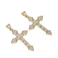 Cubic Zirconia Micro Pave Brass Pendant, Cross, micro pave cubic zirconia, golden Approx 4mm 