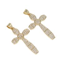 Cubic Zirconia Micro Pave Brass Pendant, Cross, micro pave cubic zirconia, golden Approx 4mm 