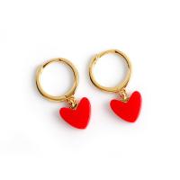 Huggie Hoop Drop Earring, 925 Sterling Silver, with Plastic, Heart, gold color plated, for woman Inner Approx 9.2mm 