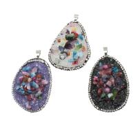 Ice Quartz Agate Pendants, Brass, with Natural Gravel & Ice Quartz Agate, with rhinestone 