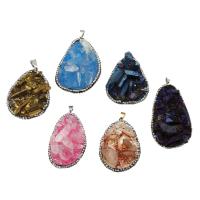 Ice Quartz Agate Pendants, Brass, with Ice Quartz Agate & Quartz, with rhinestone 