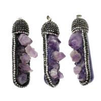 Ice Quartz Agate Pendants, Brass, with Ice Quartz Agate & Amethyst, with rhinestone, purple 