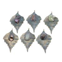 Ice Quartz Agate Pendants, Brass, with Gemstone & Ice Quartz Agate, Leaf, DIY 