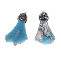 Ice Quartz Agate Pendants, Brass, with Rhinestone Clay Pave & Gemstone & Ice Quartz Agate, irregular, DIY, blue 