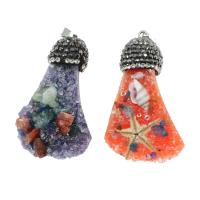 Ice Quartz Agate Pendants, Brass, with Rhinestone Clay Pave & Gemstone & Ice Quartz Agate, irregular, DIY 