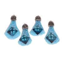 Ice Quartz Agate Pendants, Brass, with Rhinestone Clay Pave & Ice Quartz Agate, irregular, DIY, blue 