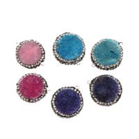 Ice Quartz Agate Pendants, with Rhinestone Clay Pave & Brass, Round 