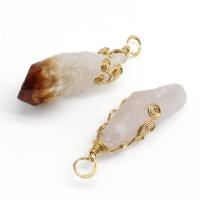 Natural Quartz Pendants, Brass, with Citrine, DIY 