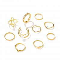 Zink-Legierung Ring Set, Zinklegierung, mit Kunststoff Perlen, 10 Stück & Modeschmuck & für Frau, goldfarben, verkauft von setzen