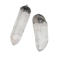 Natural Quartz Pendants, Clear Quartz, with Rhinestone Clay Pave, irregular, white 