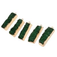 Ice Quartz Agate Pendants, with Zinc Alloy, Rectangle, green 